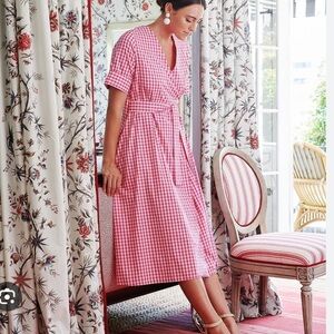 M.D.S Stripes Pink and White Gingham Wrap Short Sleeve Midi Dress Size 6 Cotton